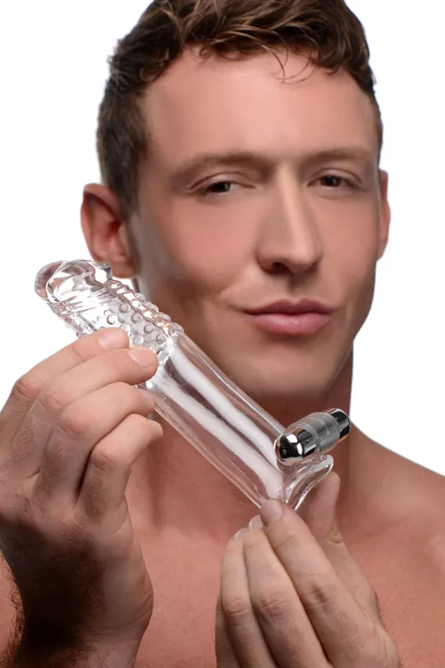 Clear Sensations Penis Extender Vibro Sleeve With Bullet XR Brands Size Matters Male Sex Toys
