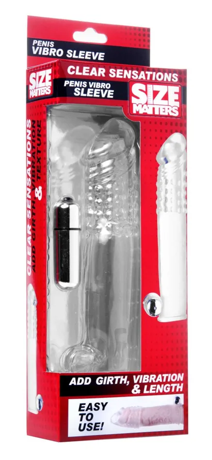 Clear Sensations Penis Extender Vibro Sleeve With Bullet XR Brands Size Matters Male Sex Toys